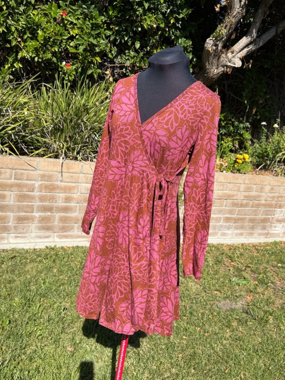 Toad&Co Rose and Brown Floral Wrap Dress - Long Sleeve